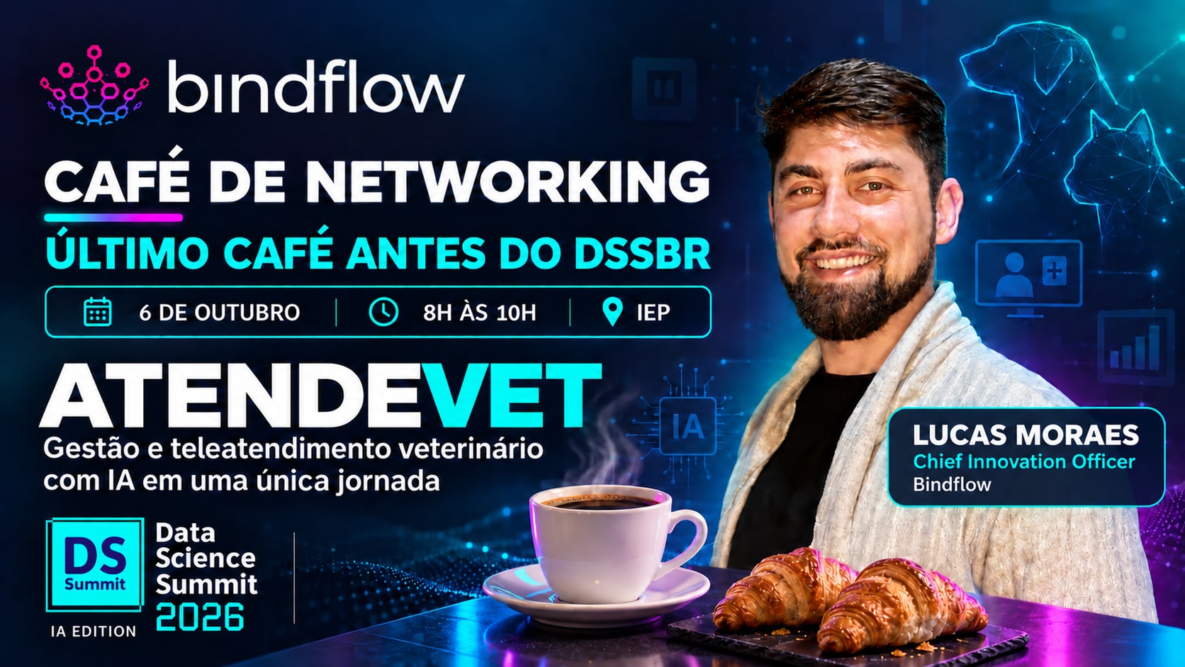 Último Café de Networking antes do DSSBR 2026 debate telemedicina veterinária com IA — 6 de outubro no IEP